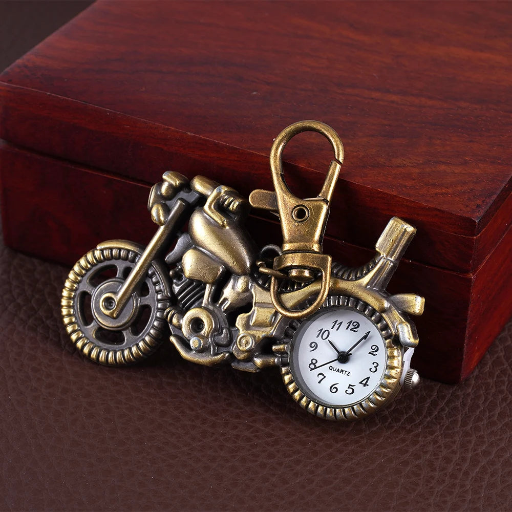 Quartz watch Small bronzed motorcycle shape pocket watch Small racing nostalgic pocket watch wall watch