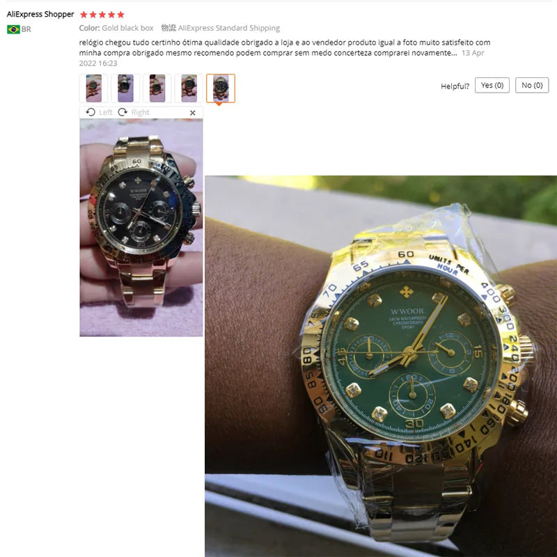 WWOOR 2024 New Mens Watches Top Brand Quartz Japanese Chronograph Stopwatch Waterproof Stainless Wristwatches Relogio Masculino