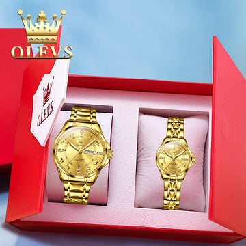 OLEVS Luxury Brand Couple Watch Classics Dual Calendar Wristwatch for Men and Women Waterproof Lover's Watch Set Gift Box