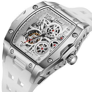 Watches For Men Original Automatic Mechanical Watch Skeleton Waterproof Luminous Men's Watch White Rubber Strap Reloj Hombre