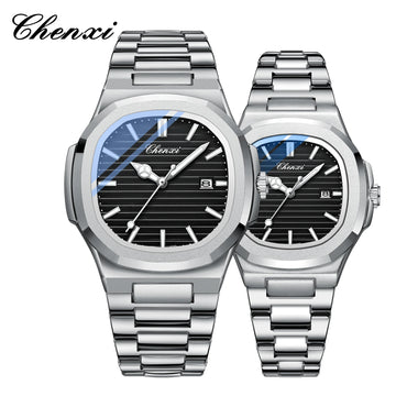Fashion Couple Watches Men and Women Business Luxury Stainless Steel Quartz Wristwatch Waterproof Luminous Couple Watch Pair Set
