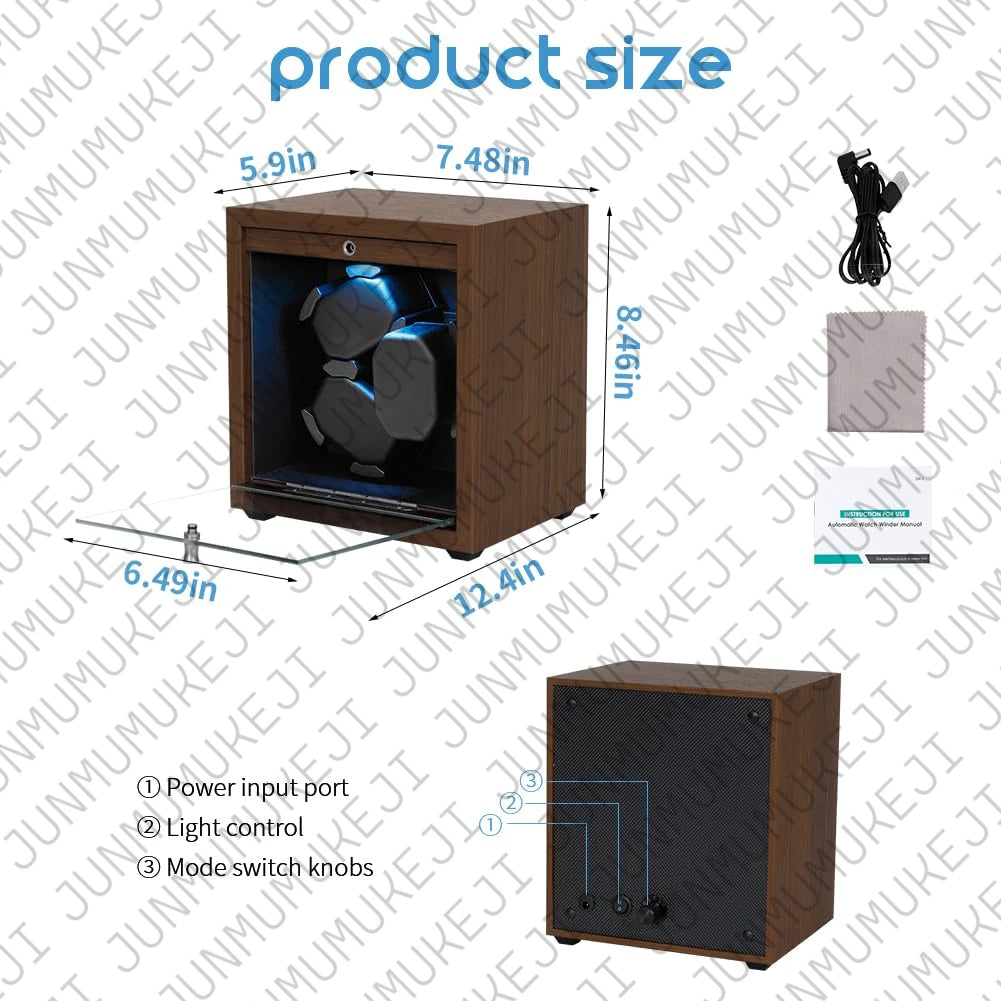 Watch Winder for Automatic Watches Box Storage Dustproof Mechanical Watch Case Black Walnut Wood Safe Mata Box LED Ambient Light
